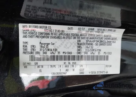 2012 Ford Focus Se z USA, uszkodzony, nr VIN 1FAHP3K28CL344182